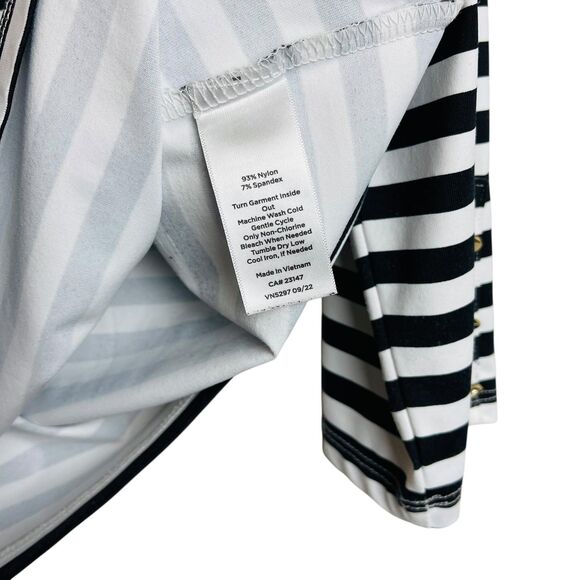 Talbots Shirt Womens XL Black White Stripe Long Sleeve Gold Button Nautical Top - Picture 5 of 9